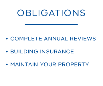 Obligations: complete annual reviews; building insurance; maintain your property